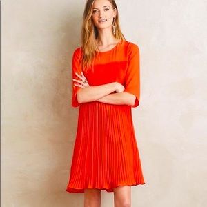 Anthropologie Maeve Size 2 Orange EDIE Pleated Swing Dress